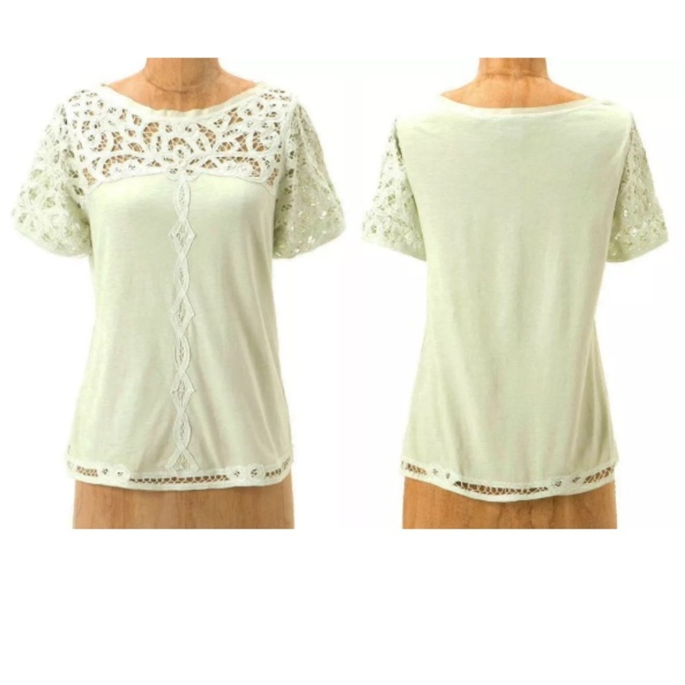 Anthropologie Lace Inserts T-Shirt XSMALL Mint Green Grosgrain Ribbon Top NWT